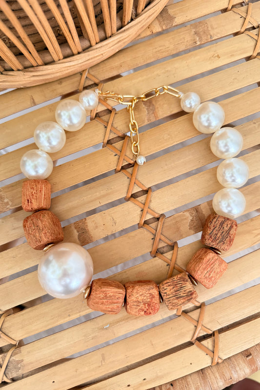COLLAR PERLAS MADERA