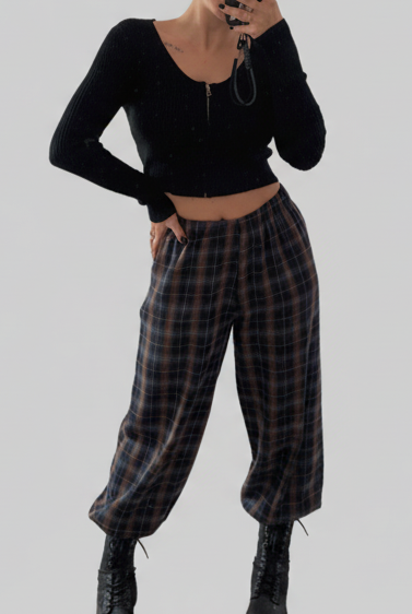 PANTALÓN BALLOON CUADROS AZUL