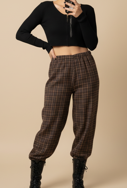 PANTALÓN BALLOON CUADROS MARRÓN