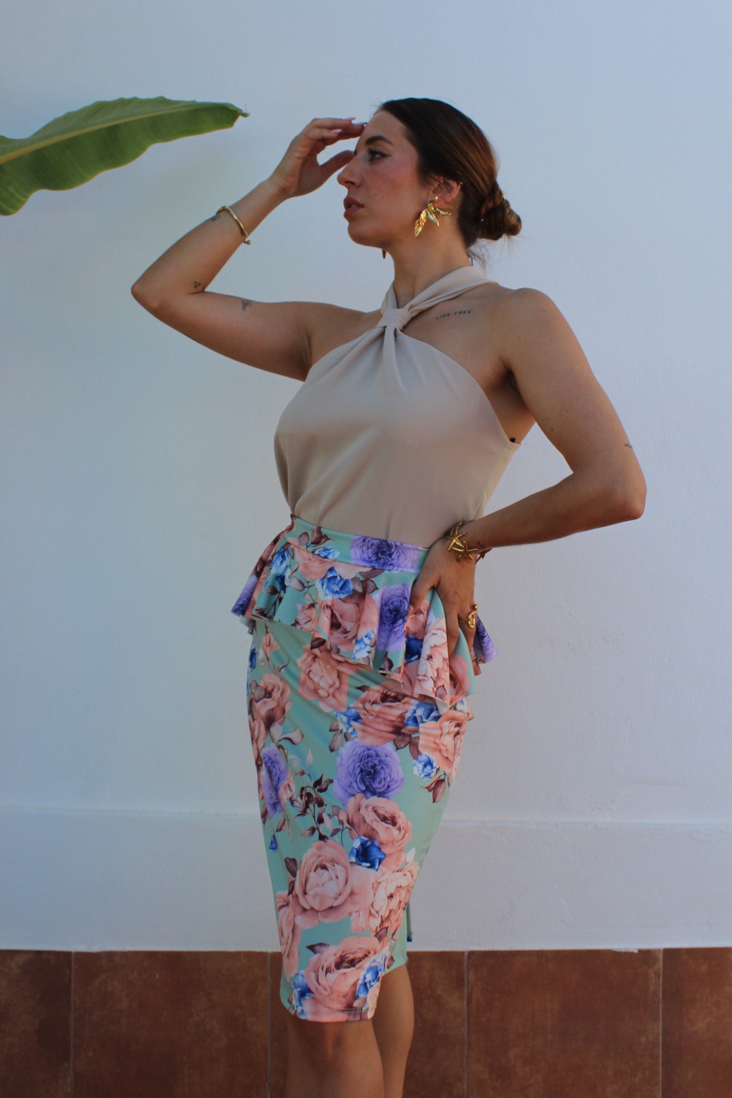 FALDA PEPLUM FLOWERS
