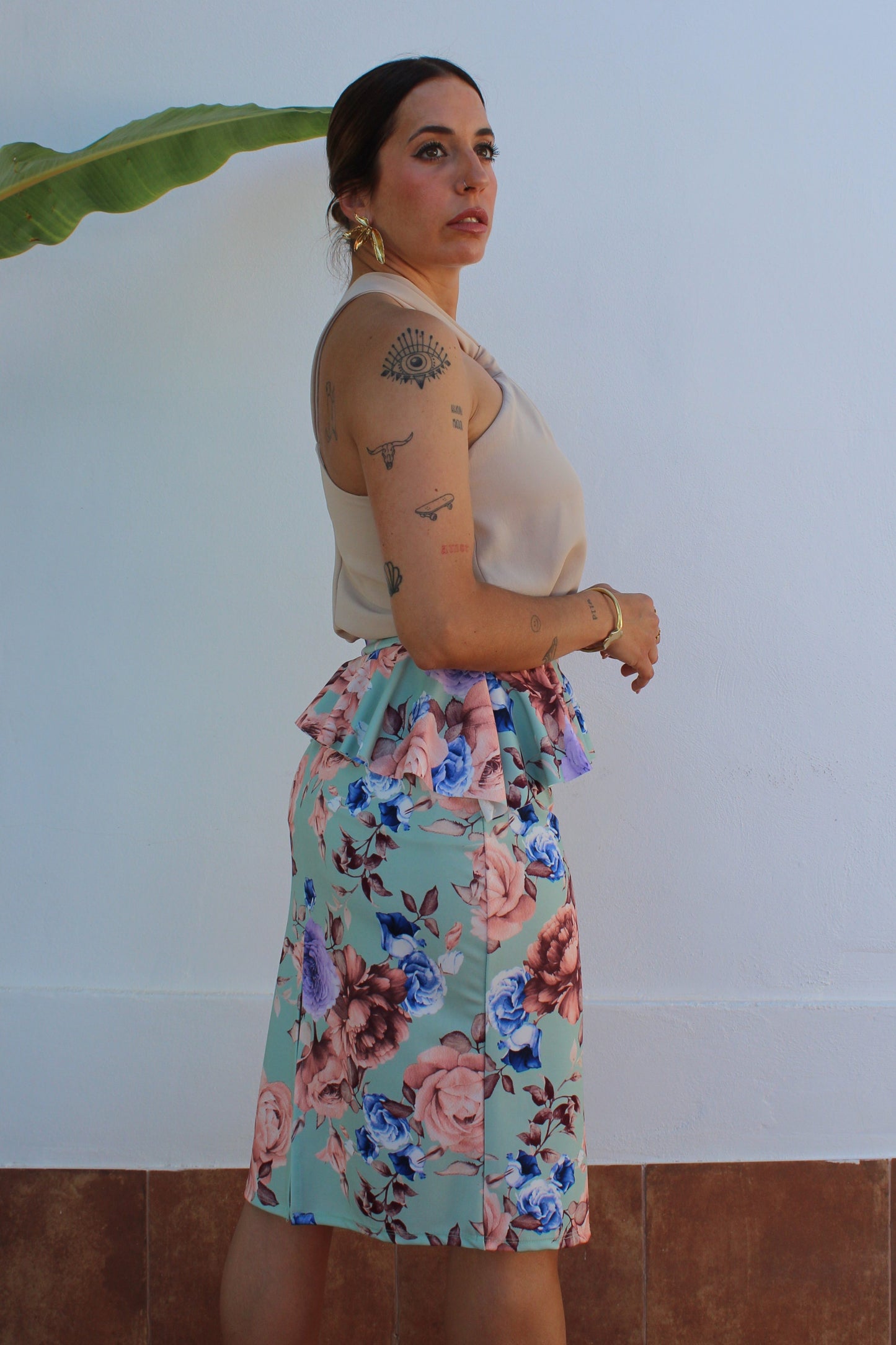 FALDA PEPLUM FLOWERS